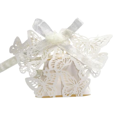 KUJOBUY 50 PCS Small Butterfly Wedding Favor Box Birthday Shower Party Candy Boxes Bomboniere Laser Cut Wedding Box Candy Butterfly Girl Boxes Party Favors for Birthday - Mainly White
