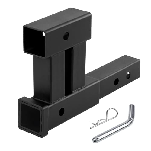 Taelakeni 4000lbs Dual Hitch Extender Receiver Double Trailer Hitch Extension 10-12 Inch Length Adjust Fits for 2 Trailer Receivers 6 Inch Rise or Drop Come with 5/8 Hitch Pin