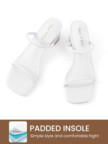 Image of Shoe'N Tale Strappy Heels for Women Square Open Toe Two Strap Low Block Heel Slip on Dressy Sandals Shoes