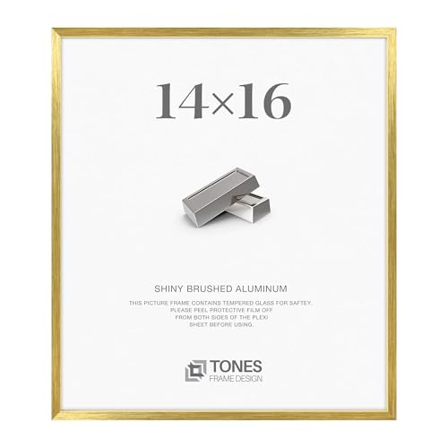 14x16 Frame Gold Metal Picture Frame Poster Frames Shiny Brushed Aluminum Photo Frame for Art Gallery Wall Tabletop Decor