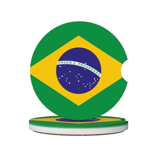 Lot de 2 Dessous de Verre antidérapants en céramique avec Motif Drapeau du Brésil pour Porte-gobelets, avec Encoche pour Les Doigts