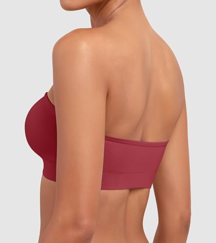 Image of DEANGELMON Strapless Bras for Women Wireless Push Up Non-Slip Bandeau Bra Seamless Clear Straps TubeTop Padded Bralette