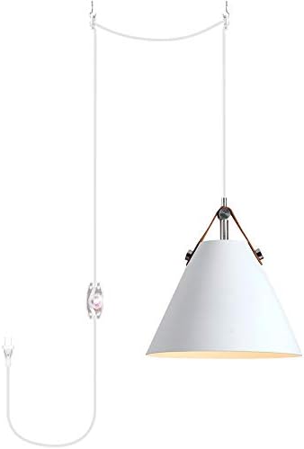 ANYE White Color Lampshade Plug-in Nordic Chandelier Modern Minimalist Pendant Lighting E26 with 20ft UL Dimmable Transparent Cord Bulb Not Included