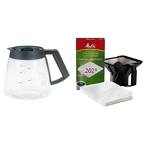 Melitta Glaskanne, Ersatz- Kaffeekanne für Filterkaffeemaschinen, Borosilikatglas, 1,8 l & Professional Pyramidenfilterpapier Pa SF 202 S