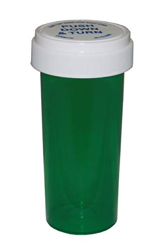 Pharmacy Prescription Vials, Green Child Resistant Medicine Bottle, 30 Dram Reversible, Caps Included, Pack of 200 (Pill Container, Pharmacy Bottle, Pharmacy Container) by Sponix