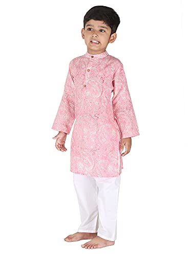 Image of Baby Boys Ethnic Wear | Handloom Cotton Kurta Pajama Set for Festivals | Comfortable & Stylish Traditional Kids Kurta Pyjama Set