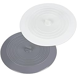 Tapa Desague Fregadero Tapón de Silicona Desagüe, Tapón de Drenaje Universal Desmontable Goma Tapones Fregadero para Cocina, Baño, Lavandería, Lavabo, Ducha, Desagües Piso, 6 Pulgadas, Blanco y Gris (2PCS)