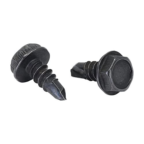 Image of #8 x 1 /2 in. Black Exterior Self Drilling Screws, Hex Washer Head (100 pcs) by Makers Bolt