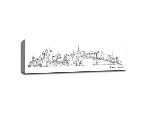 Newyork - City Sketches - 36x12 Gallery Wrapped Canvas Wall Art B&W