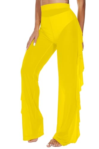 Image of Jumppmile Women's Ruffle Sheer Mesh Swimwear Bikini Cover Up Pants See Through