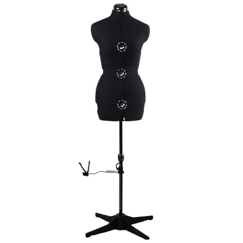 MNOXBCCO Dress Forms for Sewing, Black Female Mannequin Adjustable Size 6-14, Pin able Model Body with 13 Dials & 360 Degree Hem Guide, Up to 75' Height Adjustable for Clothing Display