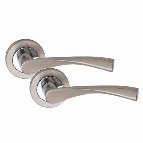 Golden Grace 1 Set of Astrid Design Modern Chrome Door Handles on Rose with Duo Finish Door Lever Latch Pack with Tubular Latch and Pair of Hinges - Image 2