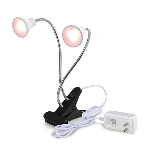 14W LED Grow Light, New Dual Head Desk Clip Lamp Warm White Light with Swivel 360 Degree Adjustable Gooseneck and One Switch, Warmwhite Comfortable Light for Indoor Plants at Home and Office