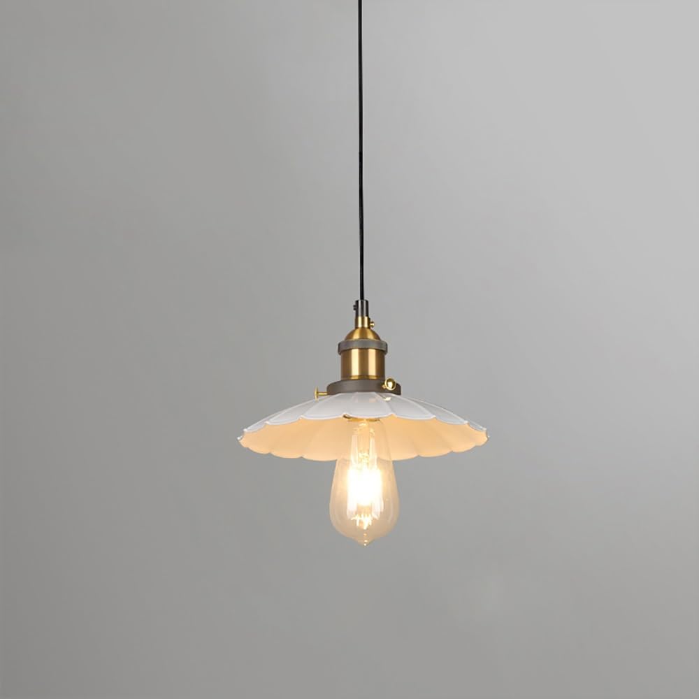 Pendelleuchte Industriell Rund Geriffelt, Hängelampe Verstellbares Kabel Retro Welle Eisen Kronleuchter für Schlafzimmer Esszimmer Café Bar(White,25cm/9.84in)
