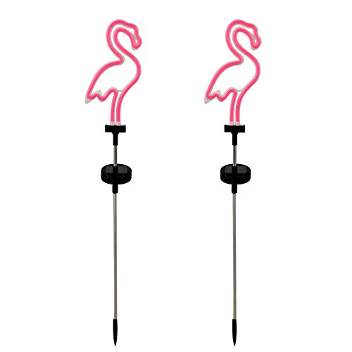 Pink Flamingo Solar Garden Stake Lights, [Set of 2] Outdoor Solar Pathway Light for Lawn Patio Yard Walkway, Neon Pink Lighting (30" Height)