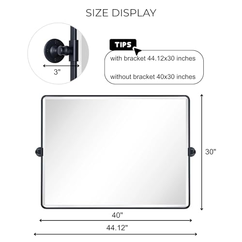 Image of TEHOME Pivot Mirror Matt Black Tilt Bathroom Vanity Mirror Black Metal Framed Rectangle Horizontal Tilting Beveled Vanity Mirrors, Overall 44.12 x 30 inches (Mirrror 40 x 30 inches)