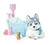 Simba Pamper Petz Husky con vasca da bagno, con funzione pompa, bottiglia di schiuma, spruzzatore d'acqua, giocattolo per cani, dai 3 anni in su