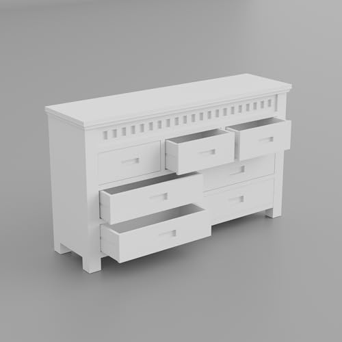 Image of Solid Sheesham Wood Deco White 7 Drawers Cabinet, Storage Organizer Sideboard, Kitchen Chest, Cupboard Furniture for Bedroom, Living Room, Home & Office
