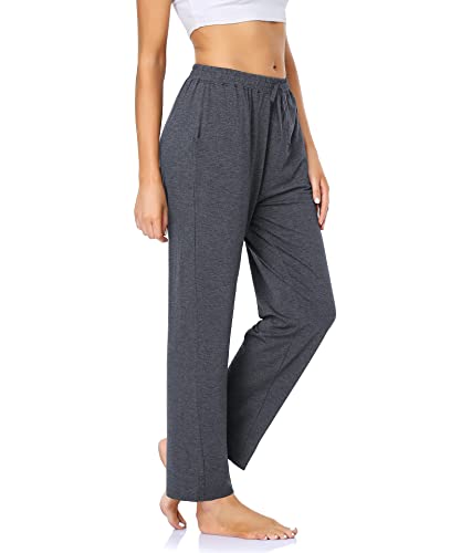ASIMOON Stretch Pants for Women with Pockets Elastic Waist Yoga Pants Casual Lounge Pants Comfy Wide Leg Athletic Workout Pants for Women