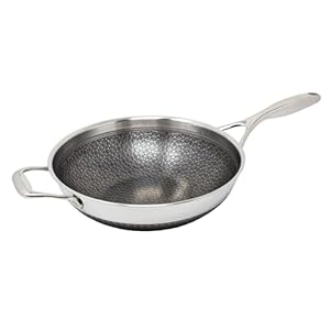 DiamondClad 12-inch Hybrid Nonstick Stainless Steel Wok Pan, Dishwasher Safe, PFOA-free – Silver/Black