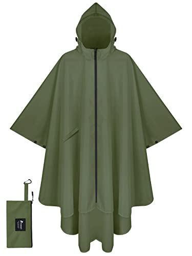 PTEROMY Hooded Rain Poncho with Pocket(Grey)+Hooded Rain Poncho with Pocket and Zipper(Green)3
