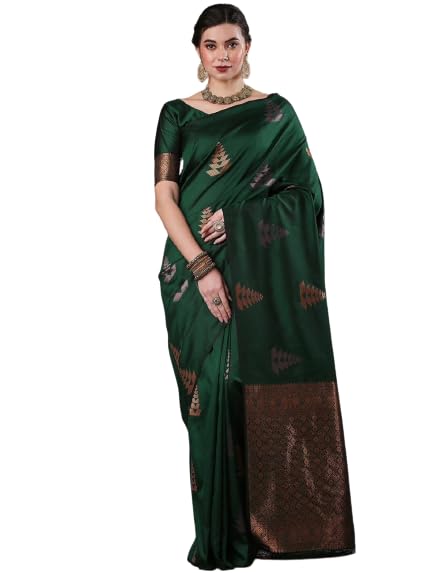 Image of Flosive Women's Dark Color Kanjivaram Silk Saree With Weaving Work