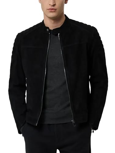 Chaqueta de cuero ante para hombre estilo cafe racer miniatura 2