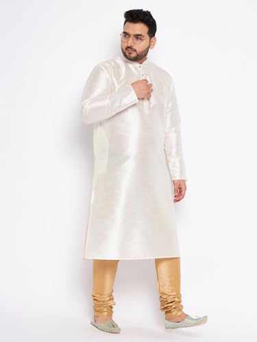 Image of Vastramay Plus Men's White Silk Blend Kurta Pyjama Set VPLUSMKWH001nPBL 44 | Independence Day