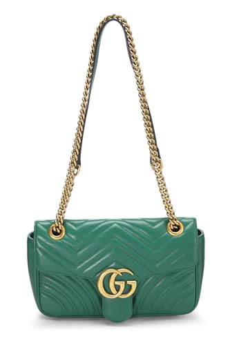 Gucci, Pre-Loved Green Leather GG Marmont Matelassé Shoulder Bag Small, Green