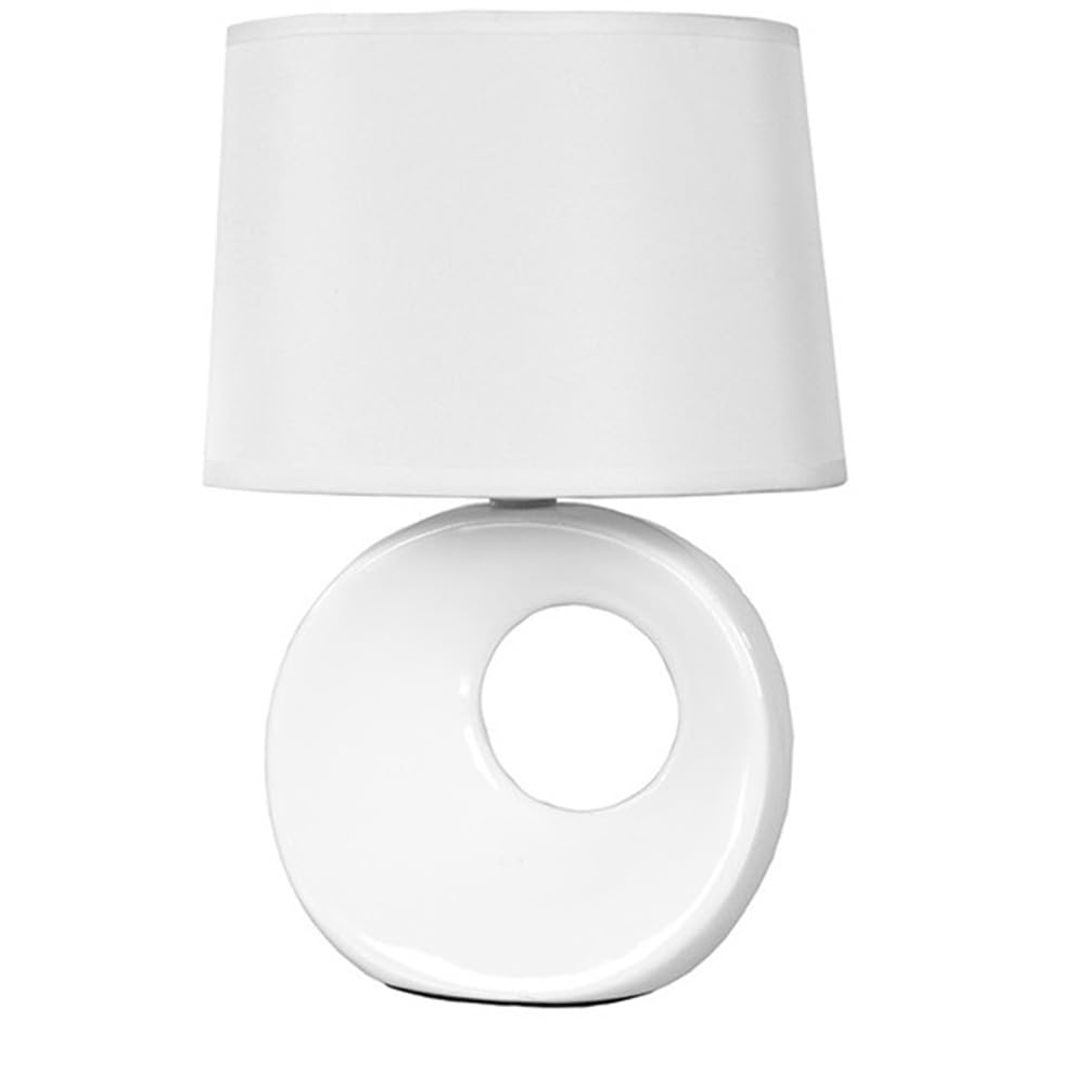 Coppia Abat Jour Camera da Letto Set 2 Lumetti Comodino Ceramica Bianca e Paralume in Tessuto Moderni Lampade da Tavolo Attacco Piccolo E14 Max 40W Altezza 27cm per Soggiorno camerette eleganti