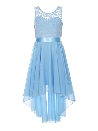 Yiesvsov Filles Robe Dentelle Été Robe Mariage Demoiselle d'honneur Longue De Fête De Soirée Robes Bleu Clair 12-14 Ans