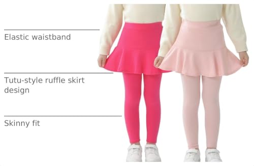 Image of StyleSavvy Trendy Girls' Leggings with Skirt - 2 Pack of Cotton Ruffle Skirt Pants for Kids for 3-8 Years