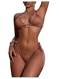 Milumia Women's Shiny Bikini Sets Shell Decor Halter Bikini Swimsuit Two Piece Bathing Suits Brown Small