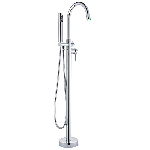 Rozin Freestanding Bathtub Faucet Single Handle LED Light Spout Tub Fille Shower Mixer Tap Floor Mounted Bathroom Faucet with Hand Shower Chrome Finish