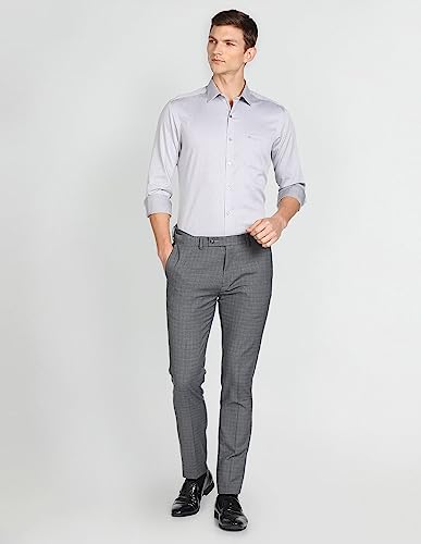 Image of Arrow Men's Mid Rise Slim Auto Flex Check Trousers