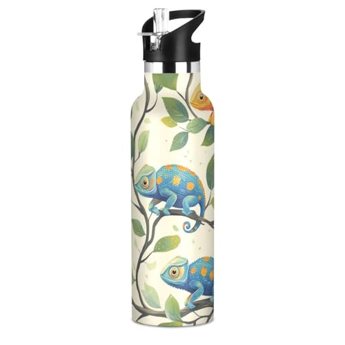 Jucciaco 20 oz Chameleon Pet Reptile Lizard Water Bottle with Straw Lid 304 Stainless Reusable Insulated Bottles