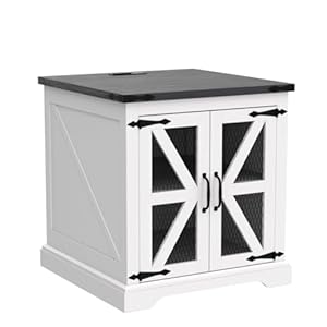 Jxqtlingmufarmhouseendtable24largesofasidetablewithchargingstationmeshbarndoorandadjustablestorageshelfrusticwoodsquarenightstandforlivingroombedroomofficewhite Urban Country Home Decor Jxqtlingmu farmhouse end table 24 large sofa side table with charging station mesh barn door and adjustable storage shelf rustic wood square nightstand for living room bedroom office white urban country home decor