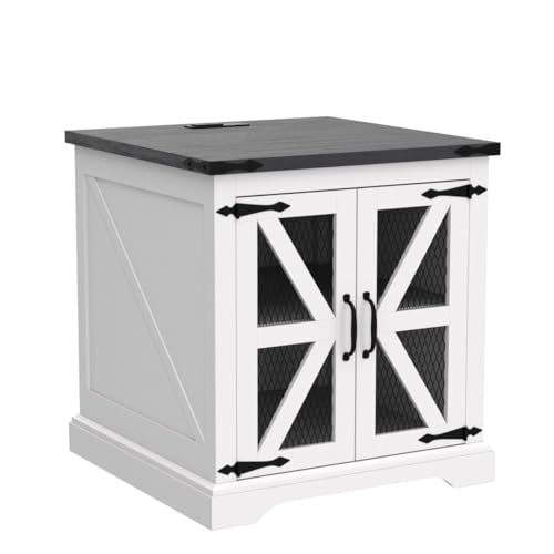 Jxqtlingmufarmhouseendtable24largesofasidetablewithchargingstationmeshbarndoorandadjustablestorageshelfrusticwoodsquarenightstandforlivingroombedroomofficewhite Urban Country Home Decor Jxqtlingmu farmhouse end table 24 large sofa side table with charging station mesh barn door and adjustable storage shelf rustic wood square nightstand for living room bedroom office white urban country home decor