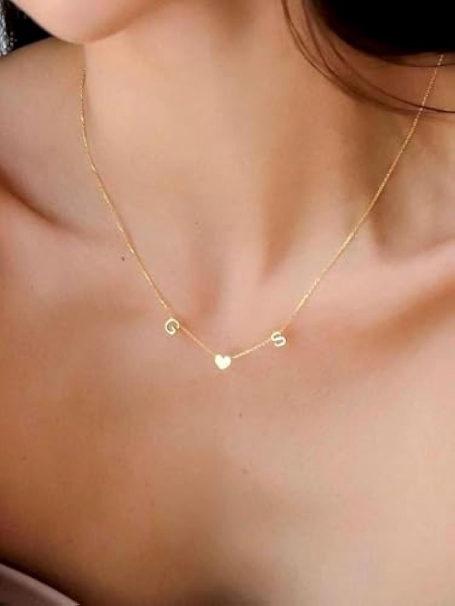 Women's Personalised Gold Plated Couple Initial Name Necklace, Heart Charm