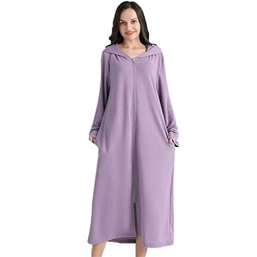Preisvergleich Produktbild GHYUB Morgenmantel DamenDamen Weicher Langarm BademantelDamen Reißverschluss Bademäntel Plus GrößeNachtwäsche Taschen Hausmantel Langer Weicher Fischschuppen Nachthemd (Color : Purple, Size : M)