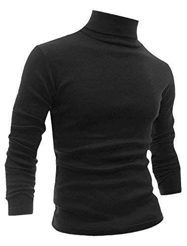 uxcell Men's Black Turtleneck Top Slim Fit Long Sleeve Pullover Turtle Neck Shirt 40