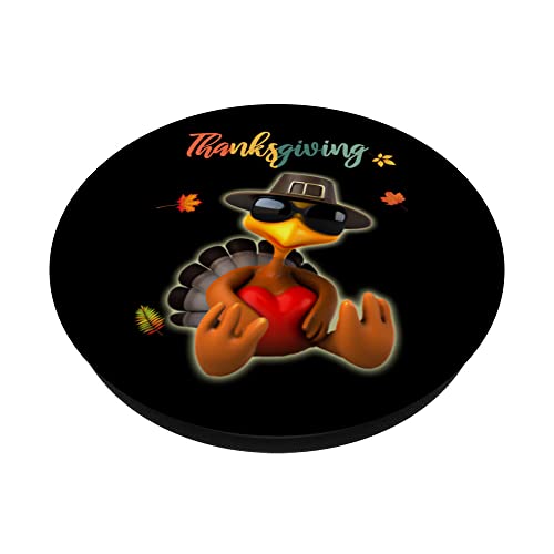 Turkey Pilgrim Hat Sunglasses Heart Foliage Thanksgiving PopSockets Swappable PopGrip, Black - Image 2