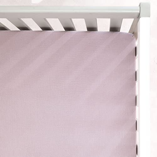 Image of GRSSDER Soft Muslin Crib Sheet 1 Pack, 100% Cotton Crib Sheets for Boys and Girls, Fit Standard Crib Mattresses 52" x 28" Safe and Snug, Lilac