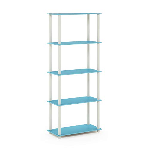 Image of Furinno TURN-N-TUBE Storage Shelves, 5-Tier Book Shelf, Corner Shelf, Toolless Open Shelves, for Organization and Storage, Living Room, Garage, Home Office, Light Blue