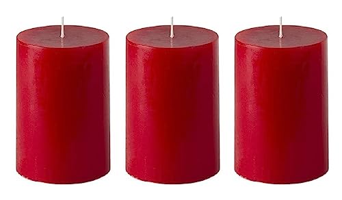 Image of Paraffin Wax Pillar Candles Perfect for Decoration of Dinner, Wedding Parties, Church, Spa, Restaurant, Smokeless Dripless Long Lasting(Set of 3, 3 inches)(Red)