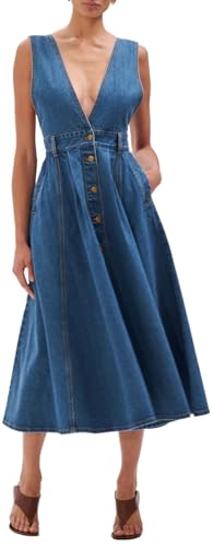 Ronny Kobo Midi Denim Lucien Dress, Indigo Wash, Medium at Amazon Women's  Clothing store