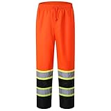 JKSafety Hi-Vis Rain Pants for Men Women Waterproof 3M Scotchlite Reflective Safety Trousers Water-Resistance HV Gears for Farming Fishing Sports Works Inner Mesh Lining (114-OBlk L)