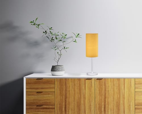 Contemporary and Stylish Mustard Ochre Linen Fabric Tall Cylindrical Lamp Shade for Pendant or Table Lamp Base - 25cm Height - 40w Maximum - Suitable for The Home or Business by Happy Homewares - Image 6