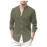 Herren Baumwolle Leinen Optik Strand Lange Ärmel Hemd Herren Langarm Basic Henley-Shirt für Geburtstage Arbeit Shirts Herren Leinen Pure Farbe Henley-Ärmel Strand-Yoga Kurzarm Somm