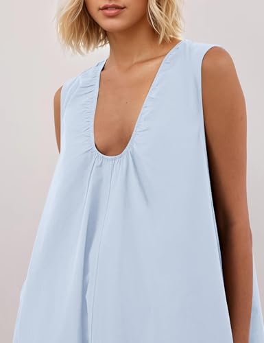 Image of Women Sleeveless Ruched Maxi Dress Scoop Neck Long Elegant Dresses Wide Shoulder Strap Blouse Dress with Side Pockets